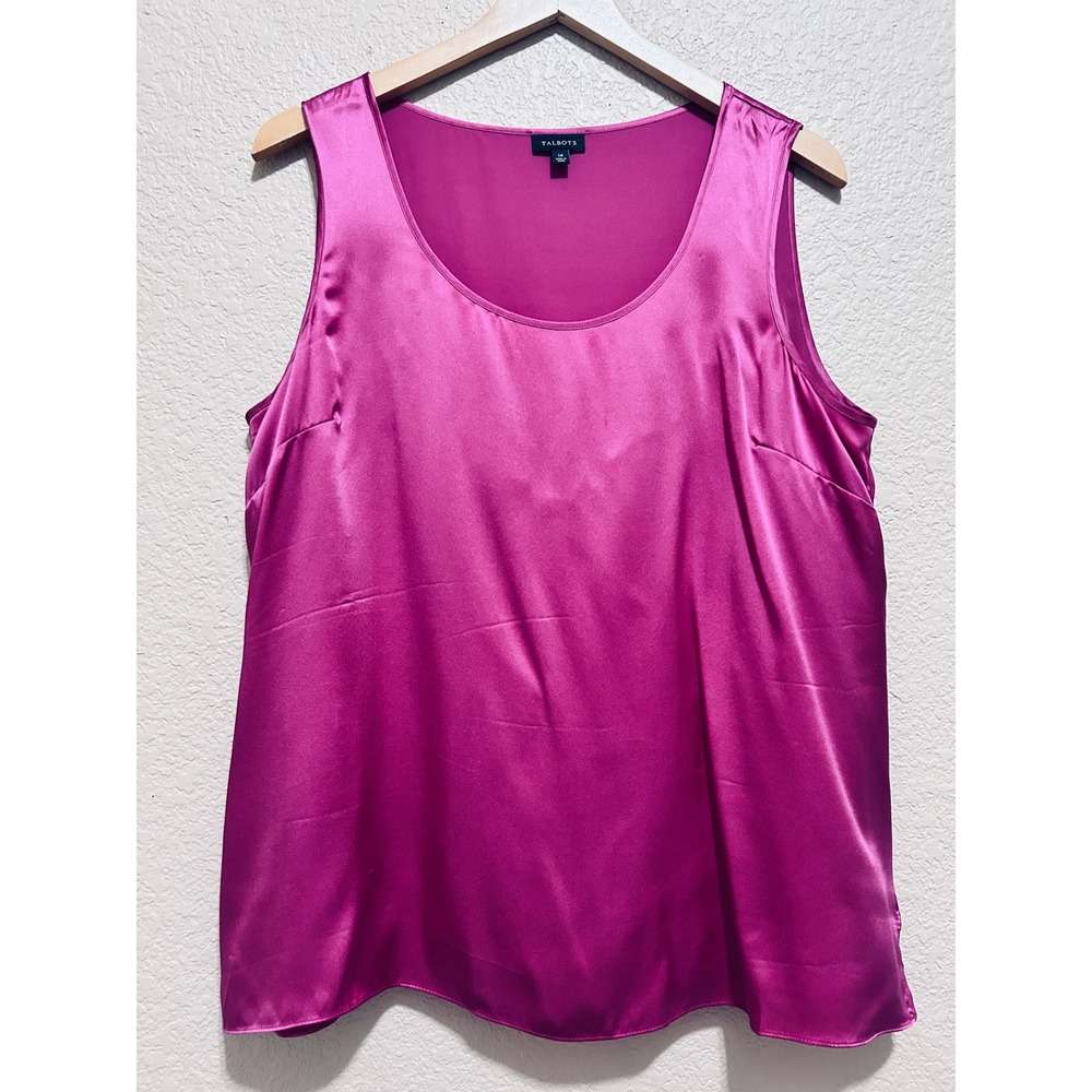 Talbots 14 Silk Tank Top pink Magenta Satin Scoop Shell Sleeveless Luxury